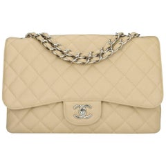 CHANEL Classic Single Flap Jumbo Beige Clair Caviar with Silver Hardware 2009