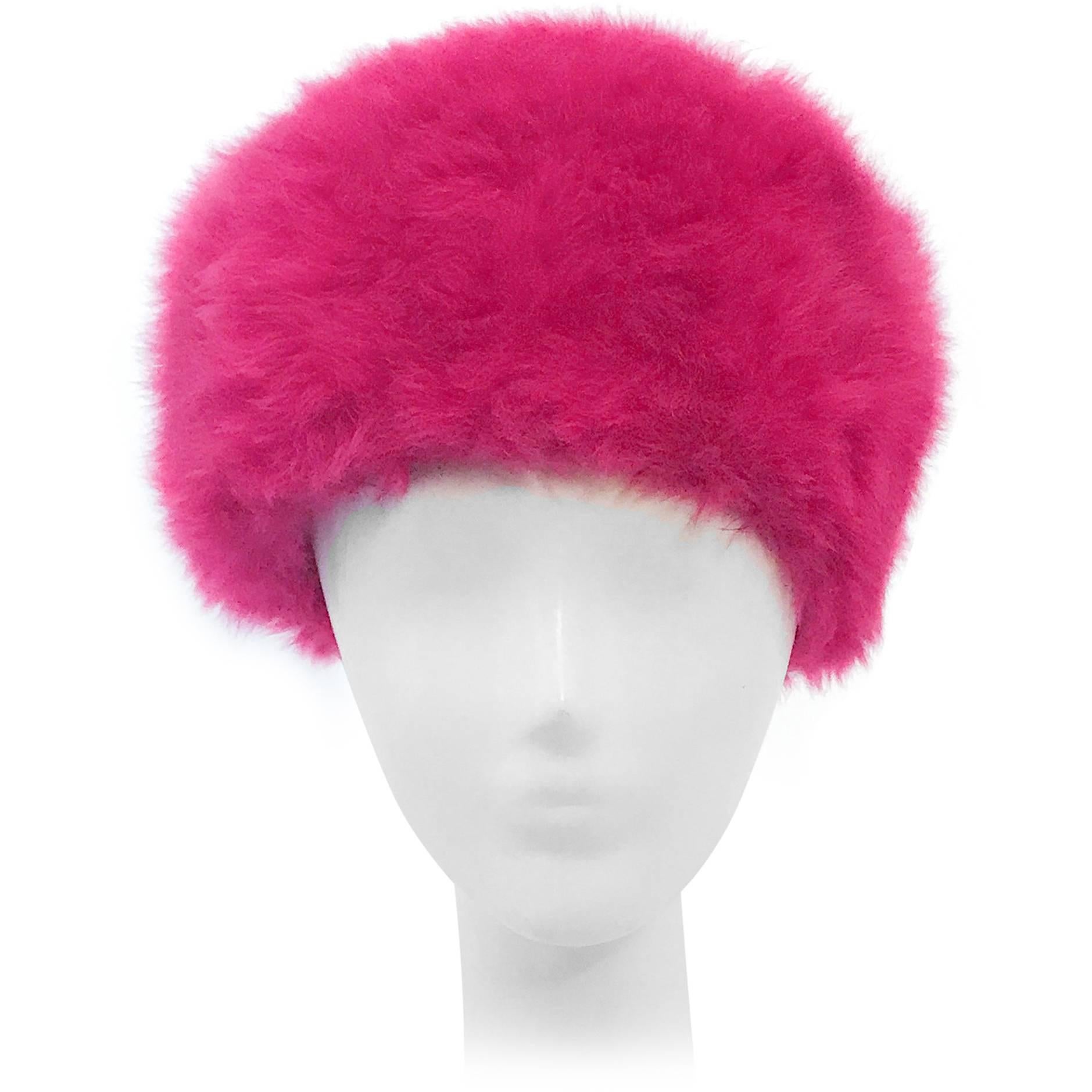 1960s Leslie James Magenta Angora Fur Felt Hat For Sale