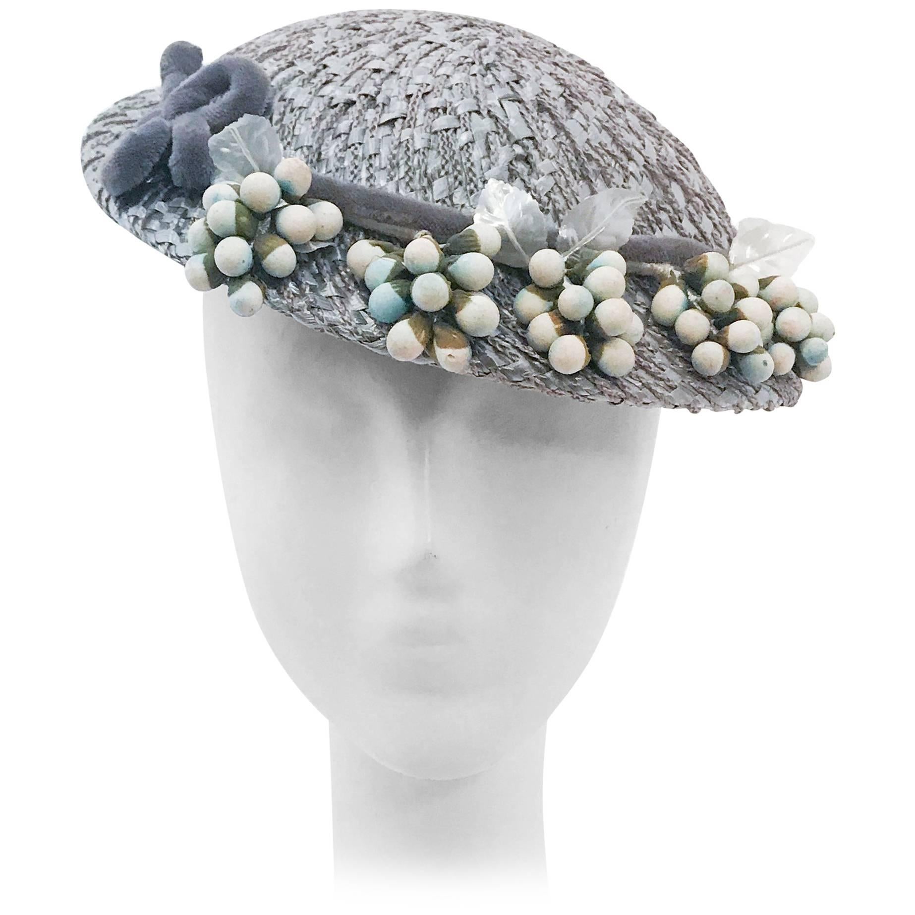 1950s Pewter Raffia Hat
