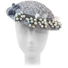 Retro 1950s Pewter Raffia Hat