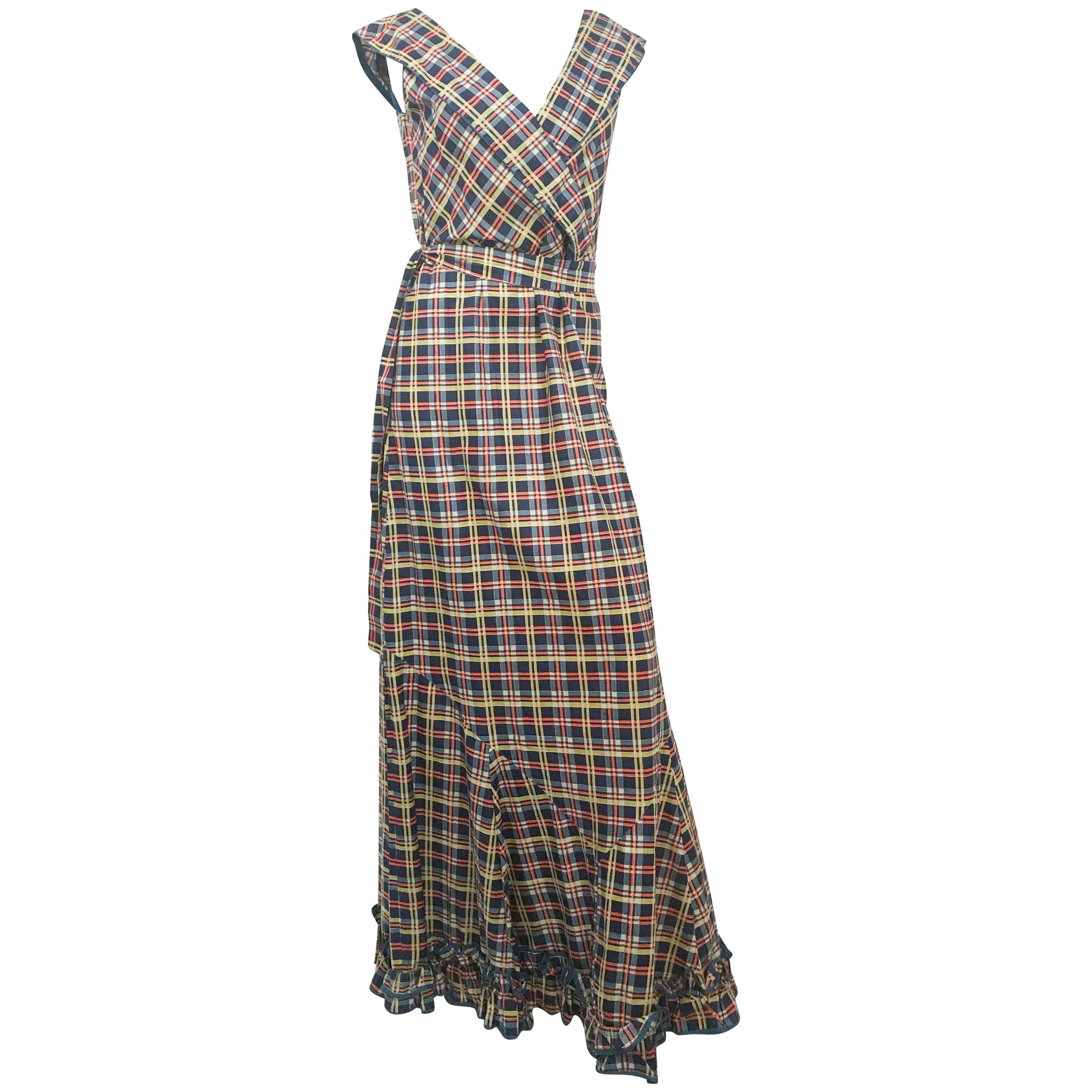1930s Plaid Cotton Picnic Dress For Sale