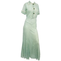 1930s Green and White Plaid Picnic Dress