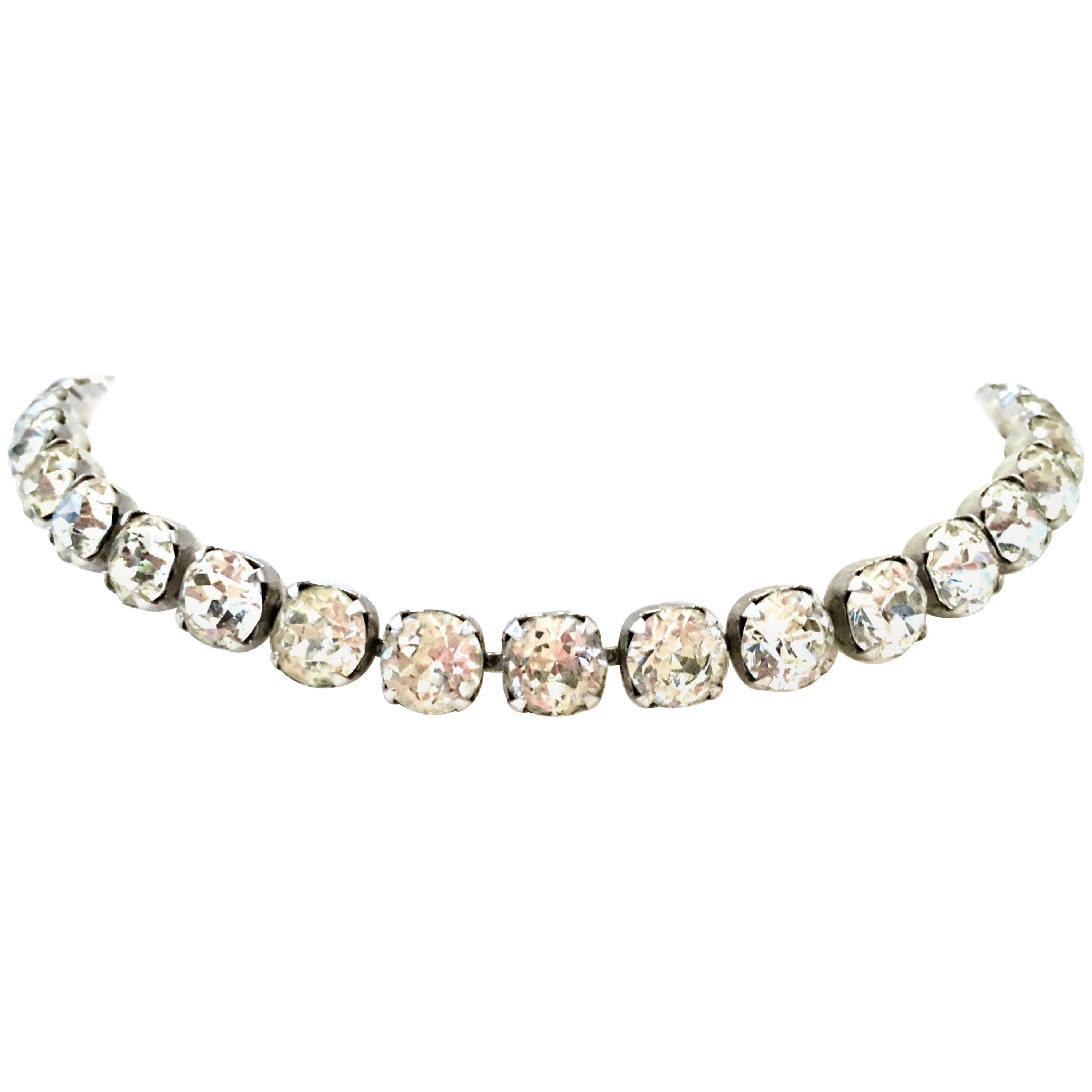 Mid-20th Century Silver & Austrian Crystal Choker Style Necklace