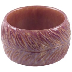 Bakelite Bracelet Bangle Oversized Deeply Carved Purple Stardust Marble