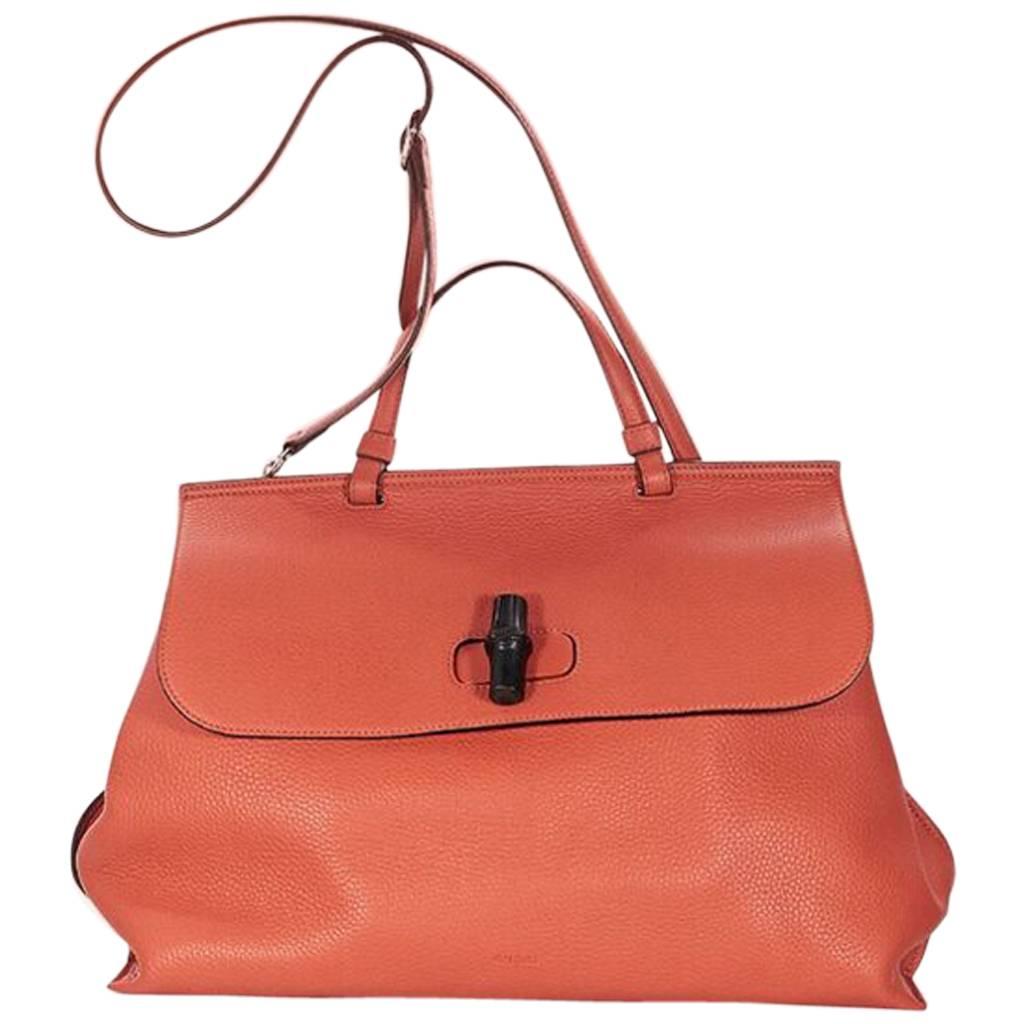 Orange Gucci Daily Pebbled Leather Satchel