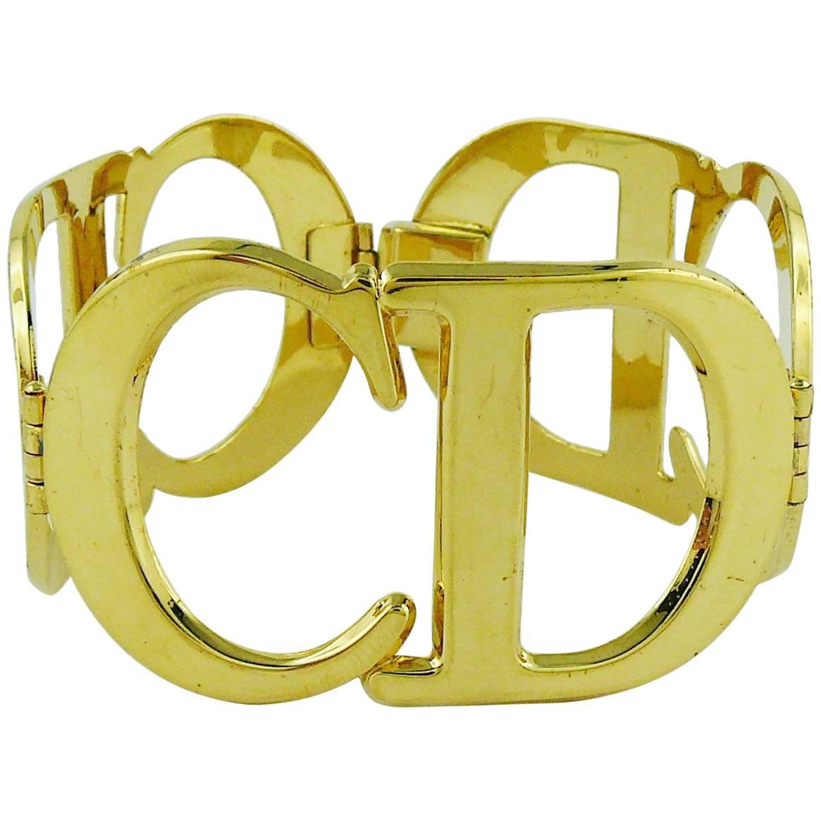 Christian Dior Vintage Iconic CD Logo Initials Cuff Bracelet