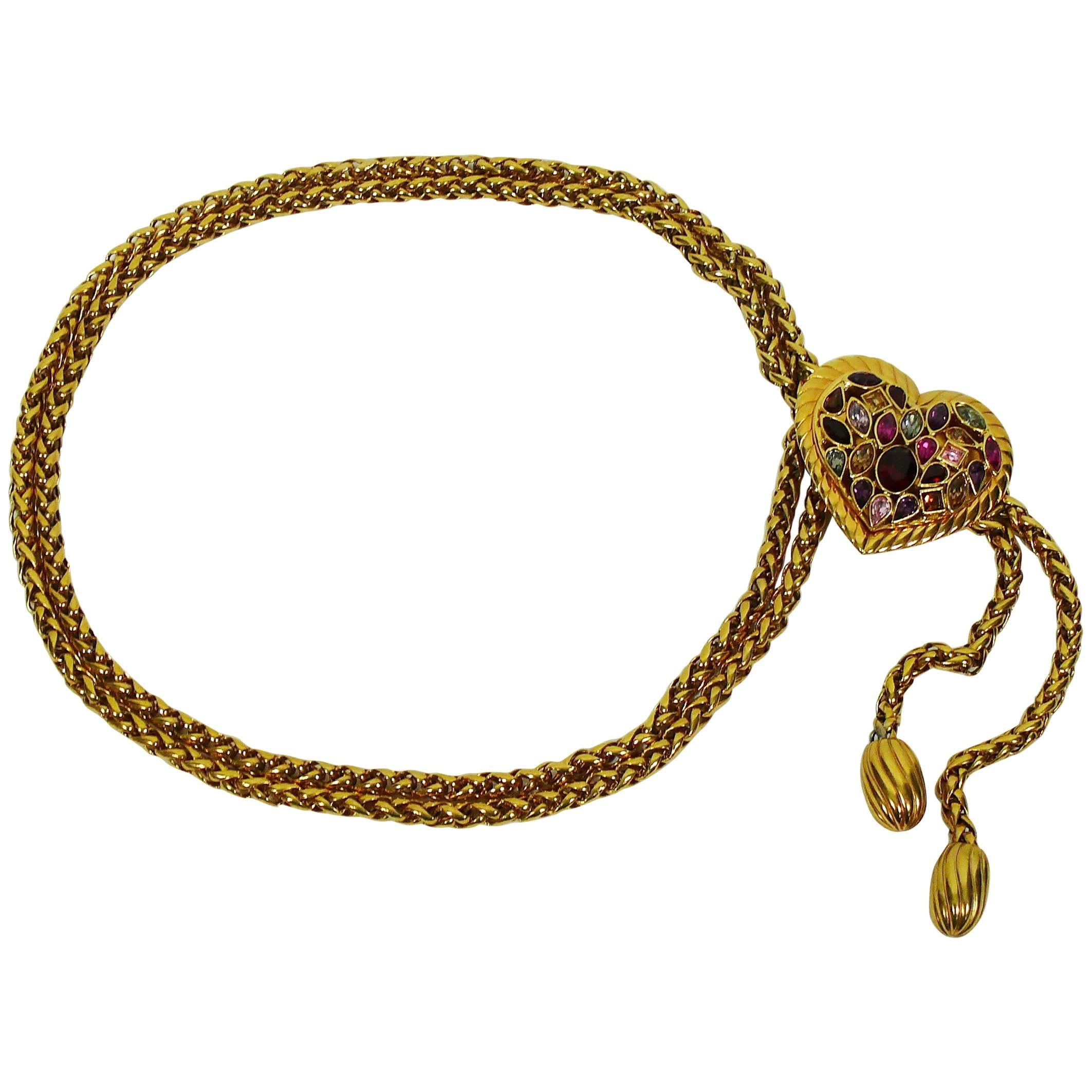 Yves Saint Laurent YSL Vintage Jewelled Heart Chain Belt