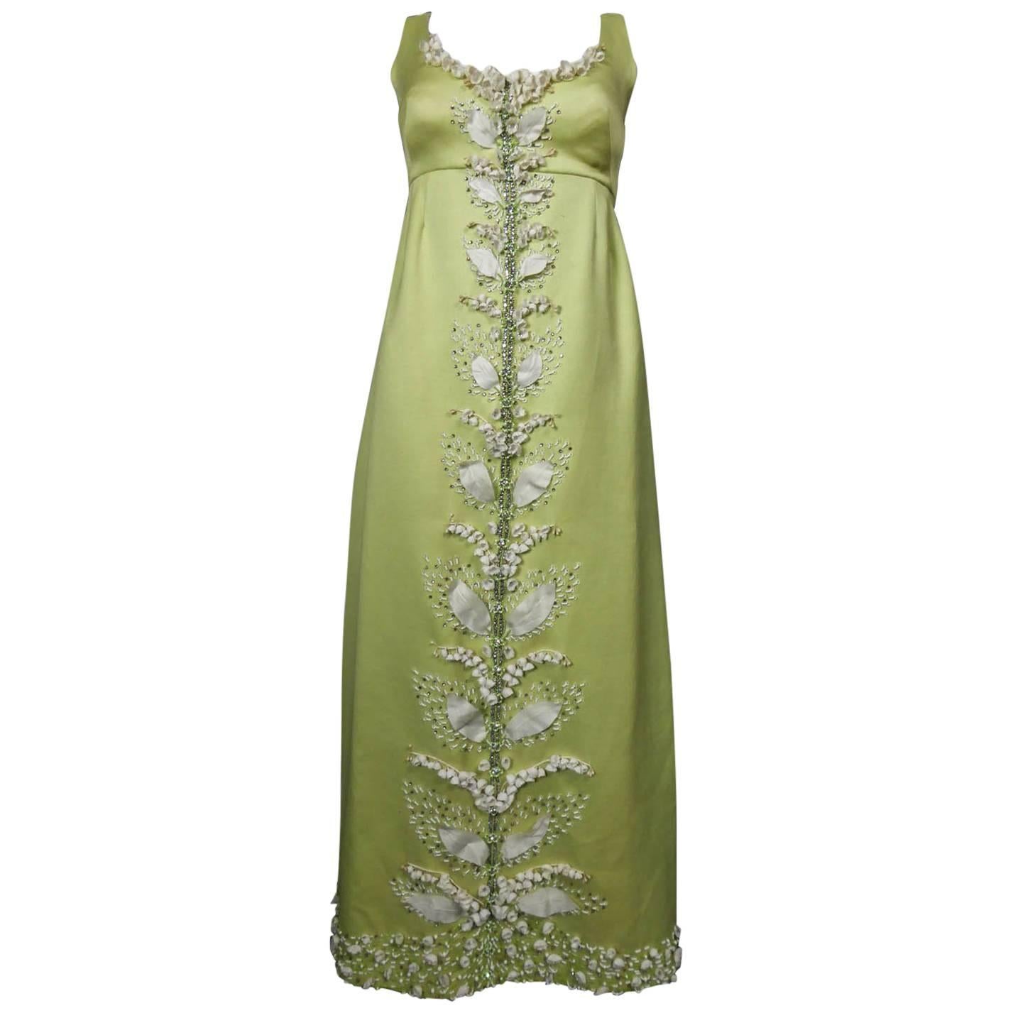 Gazar Italy evening dress embroidered with lily of the valley, circa 1965