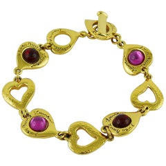 Yves Saint Laurent YSL Vintage Heart Bracelet with Glass Cabochons