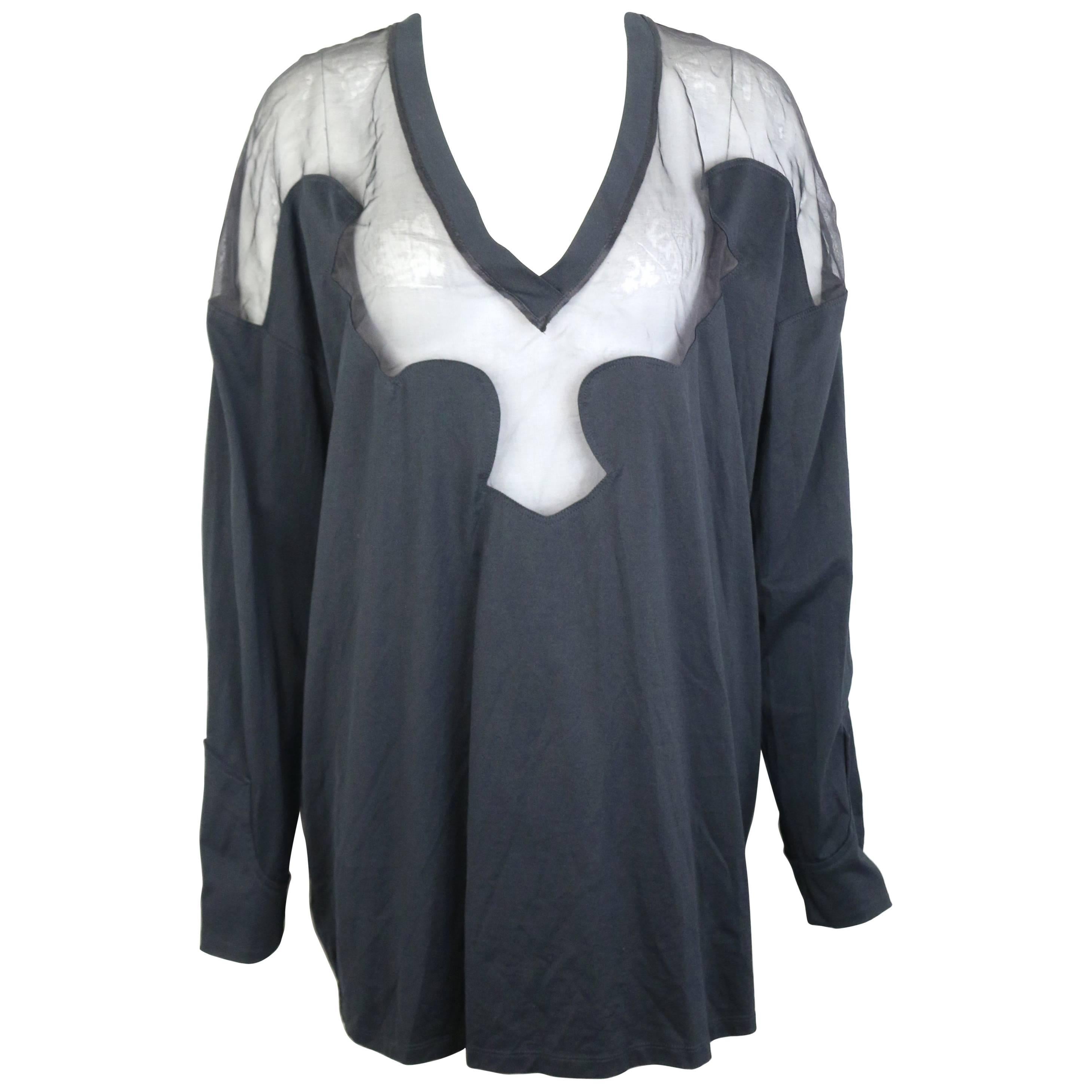 Givenchy Black Cotton and Silk Long Sleeves V-Neck Tunic Top For Sale