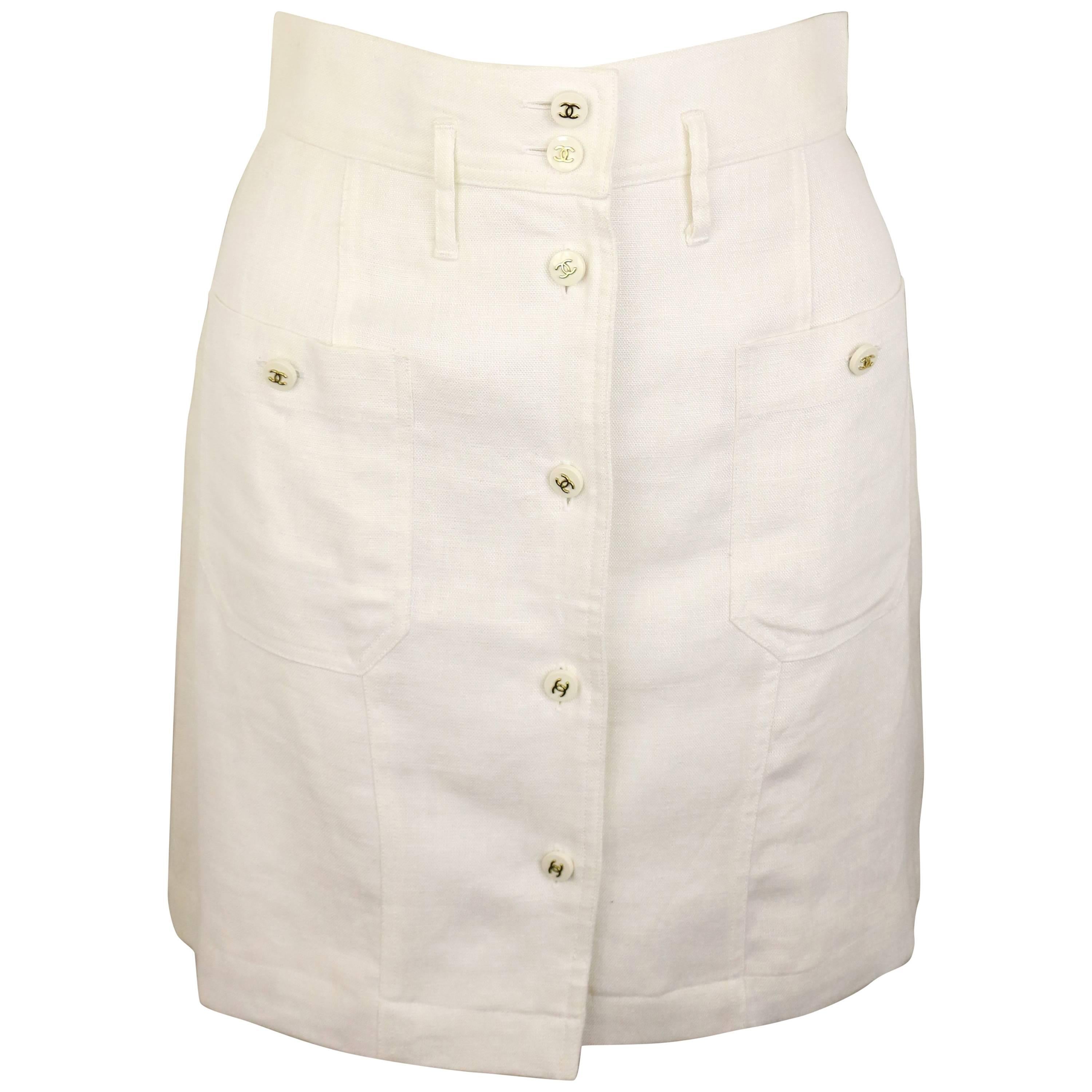 Chanel Classic White Linen Skirt 