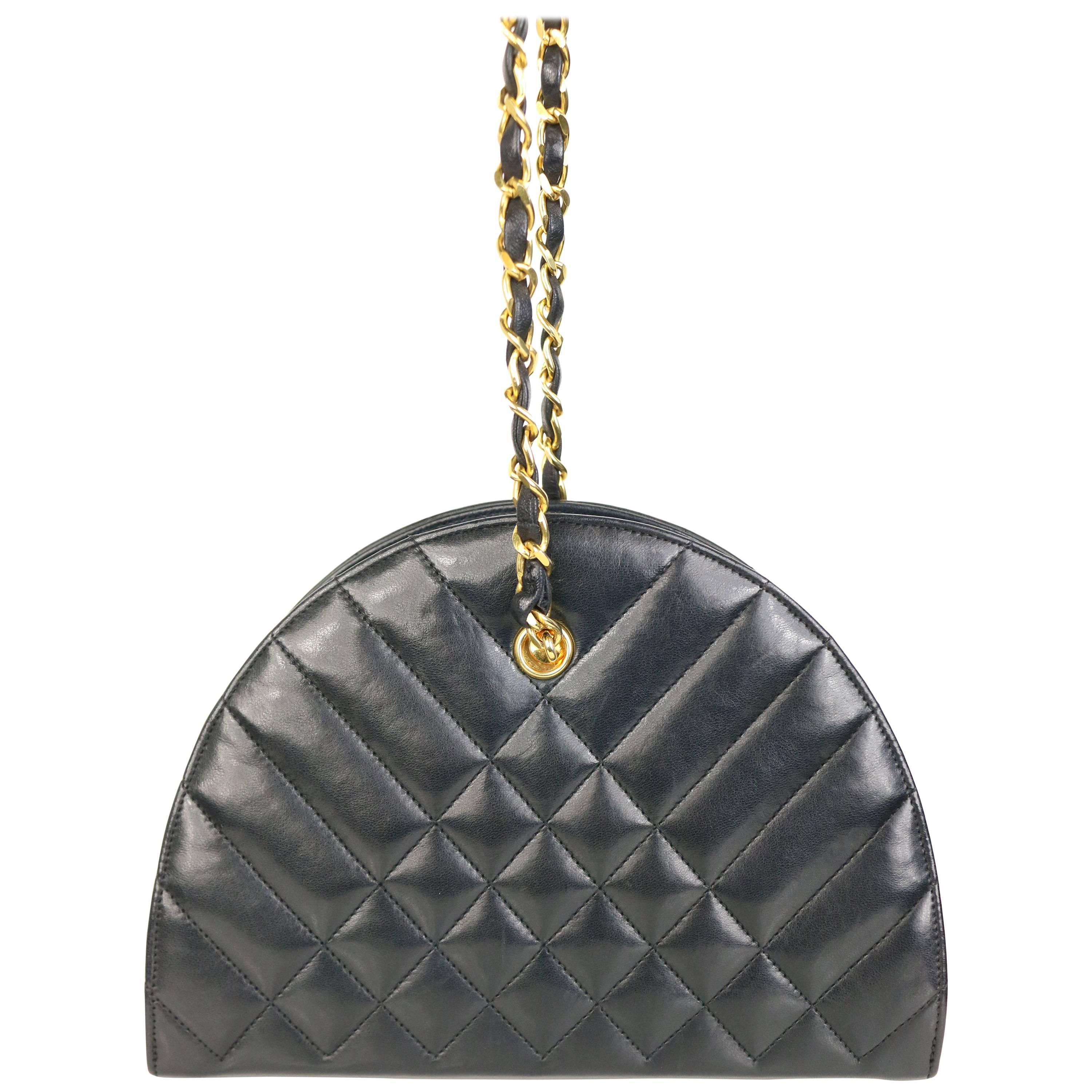 Chanel Black Half Round Lambskin Quilted Shoulder Bag