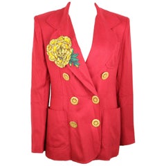 Christian Lacroix Red with Yellow Ruffle Sunflower Double Breasted Blazer