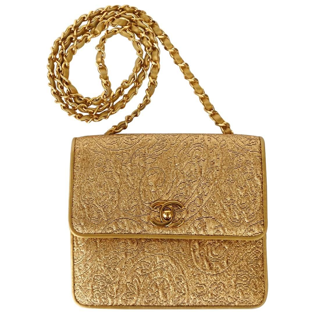 Chanel Gold Brocade Mini Half-flap Crossbody Bag, 1990s at 1stDibs ...