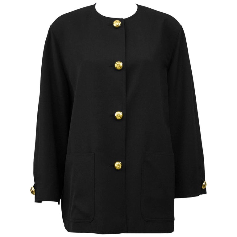 1980s Valentino Miss V Oversized Black Jacket With Gold Buttons For Sale
