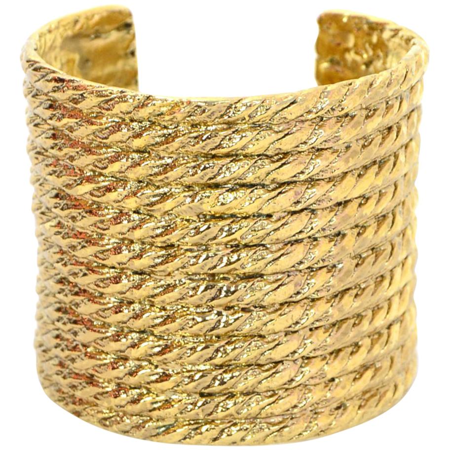 Yves Saint Laurent YSL Goldtone Wide Cuff Bracelet