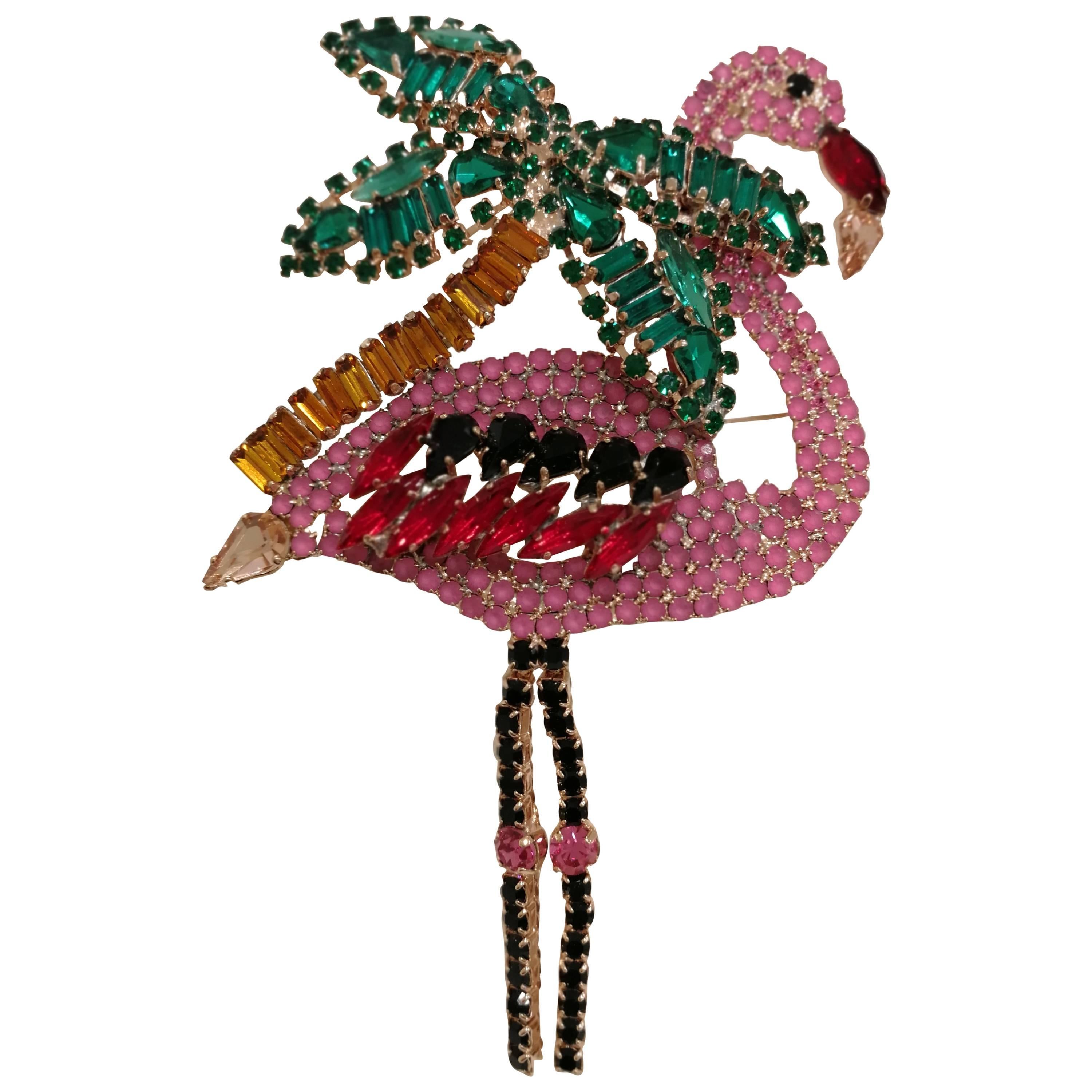 Lisa C. Pink Flamingo Palm Brooch - Pin