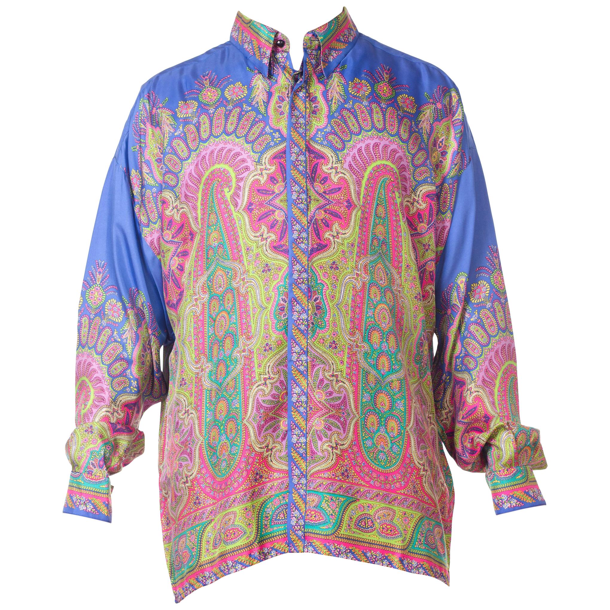 1990S GIANNI VERSACE Men's Silk Paisley Shirt Sz 52