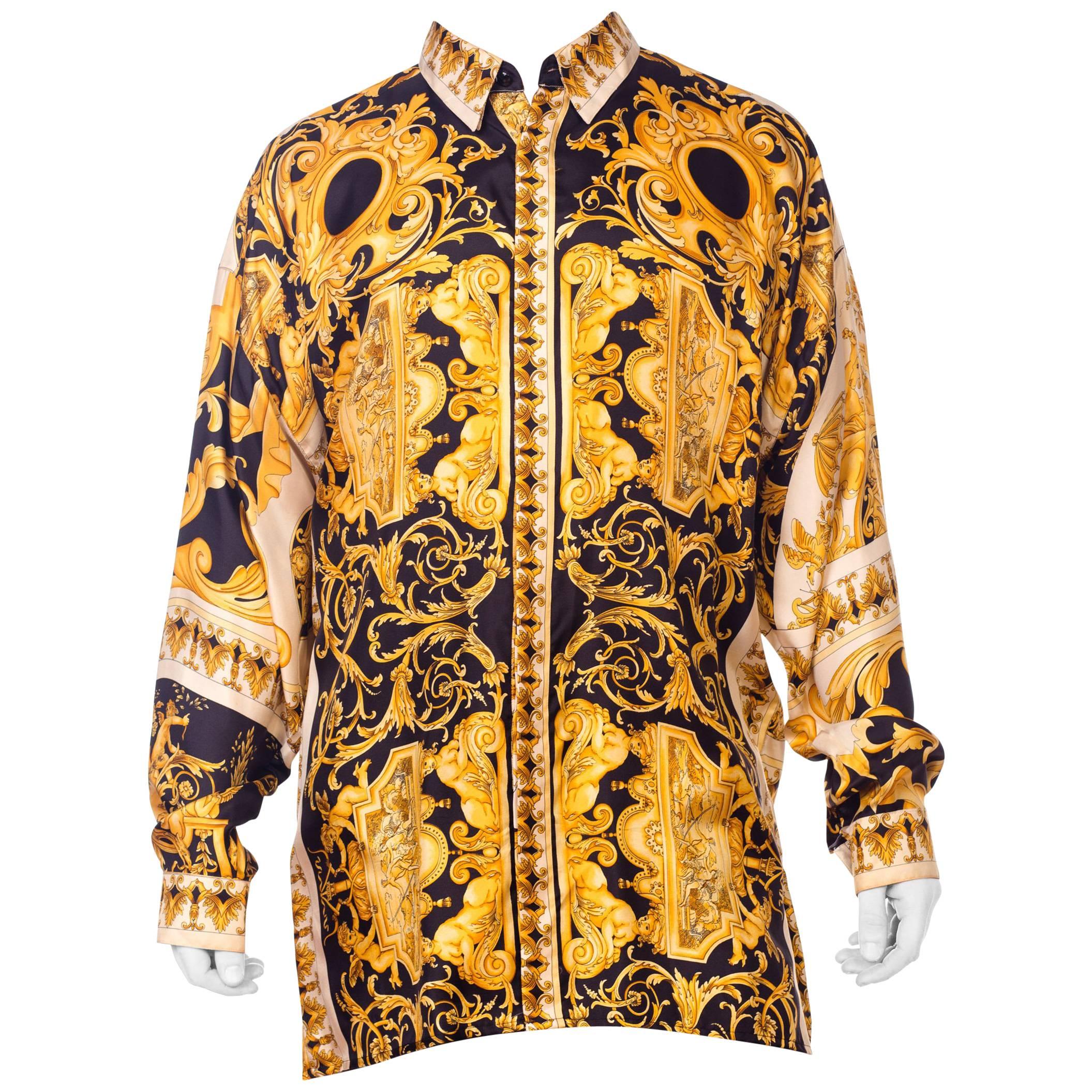 Atelier Gianni Versace Silk Gold Filigree Shirt, 1990s 