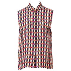 Gianni Versace Striped Floral Sleeveless Shirt with Gold Details