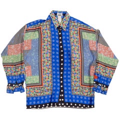 1990S GIANNI VERSACE Multicolor Geometric Silk Men's Shirt Sz 52
