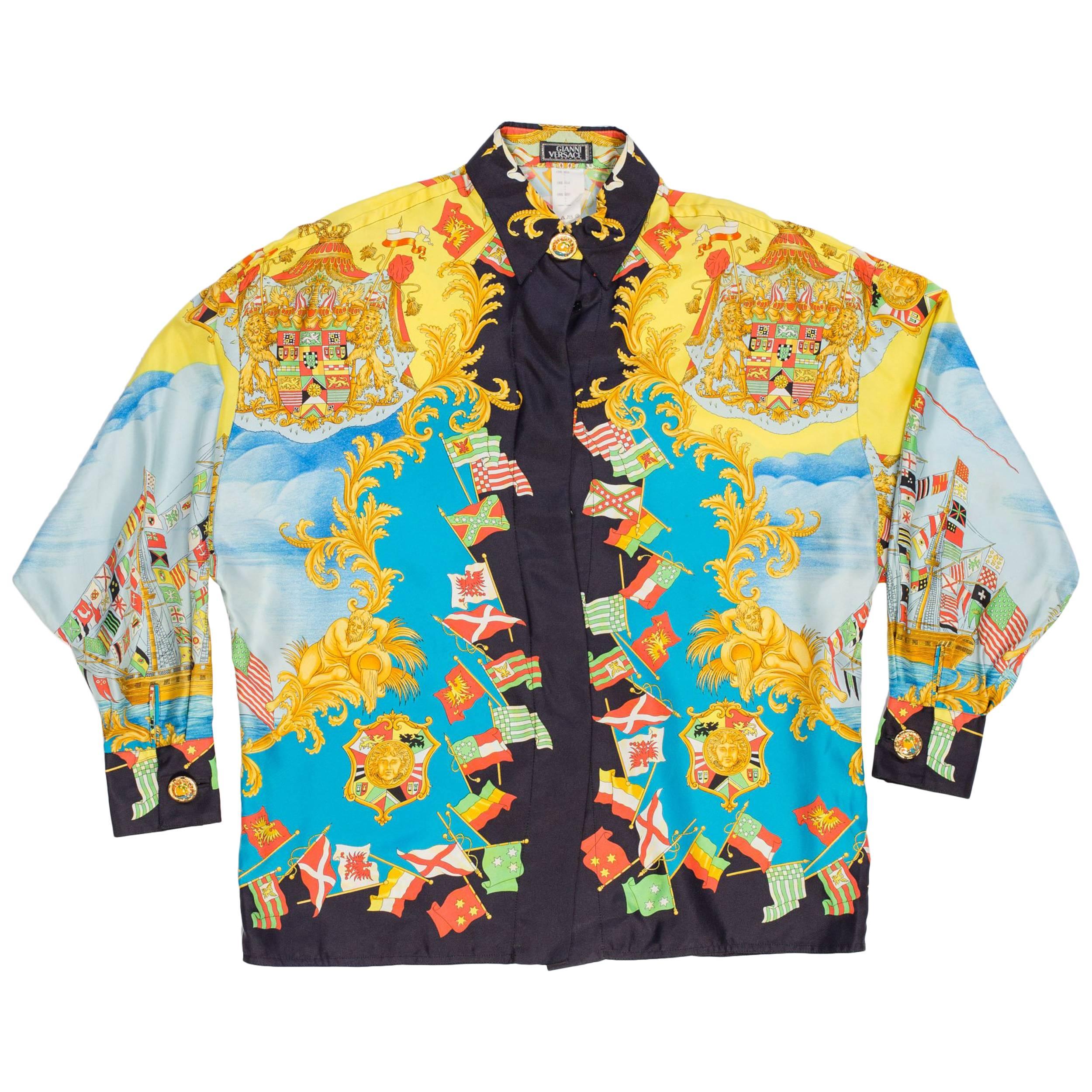 1990s Ad Campaign Gianni Versace Nautical Print Silk Shirt