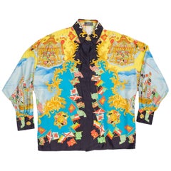 90s versace campaign Vintage 1990s Ad Campaign Gianni Versace Nautical Print Silk Shirt