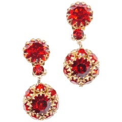 Vintage 1940s Hattie Carnegie Ruby Red Rhinestone Drop Earrings