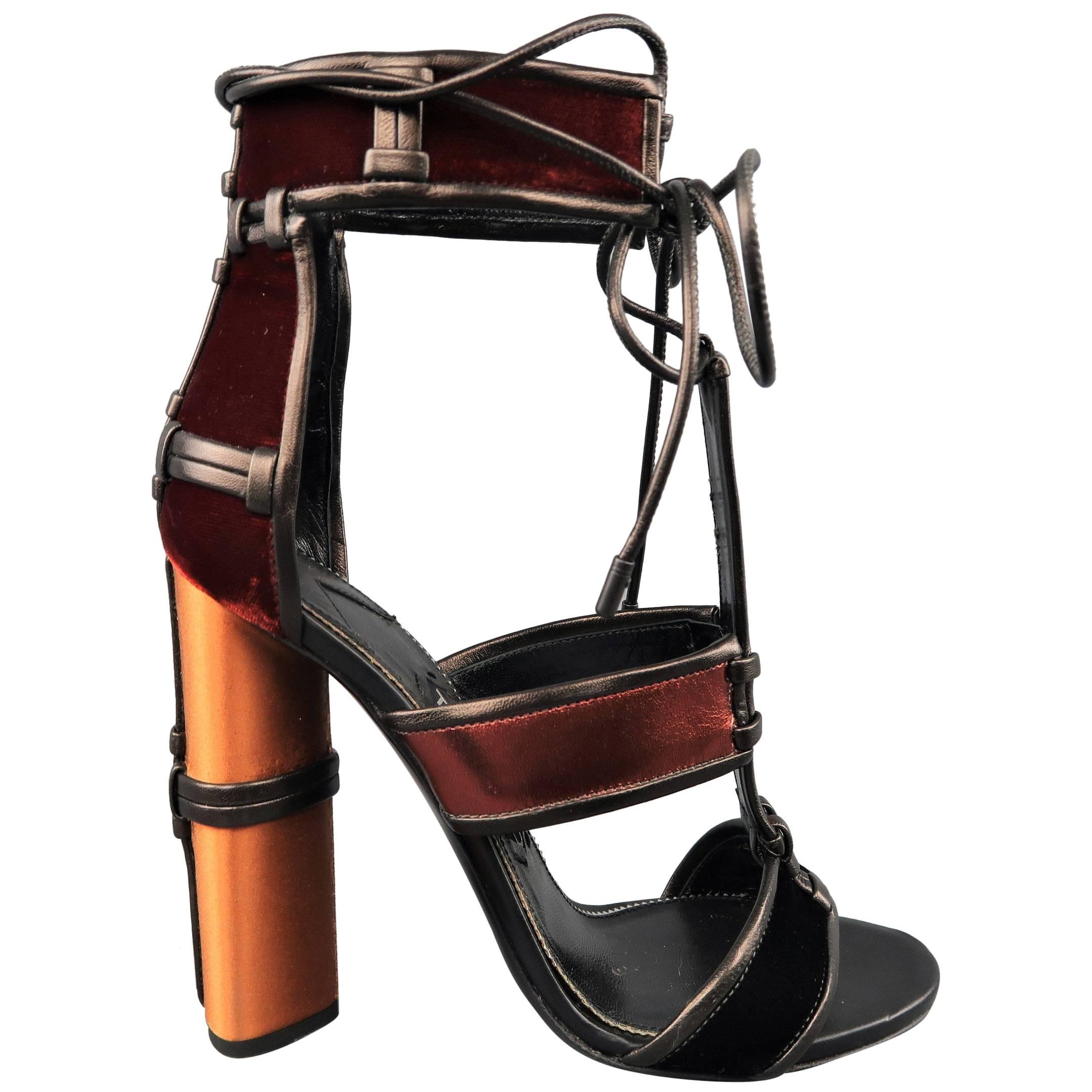 Tom Ford Black and Copper Velvet and Silk Leather Sandals