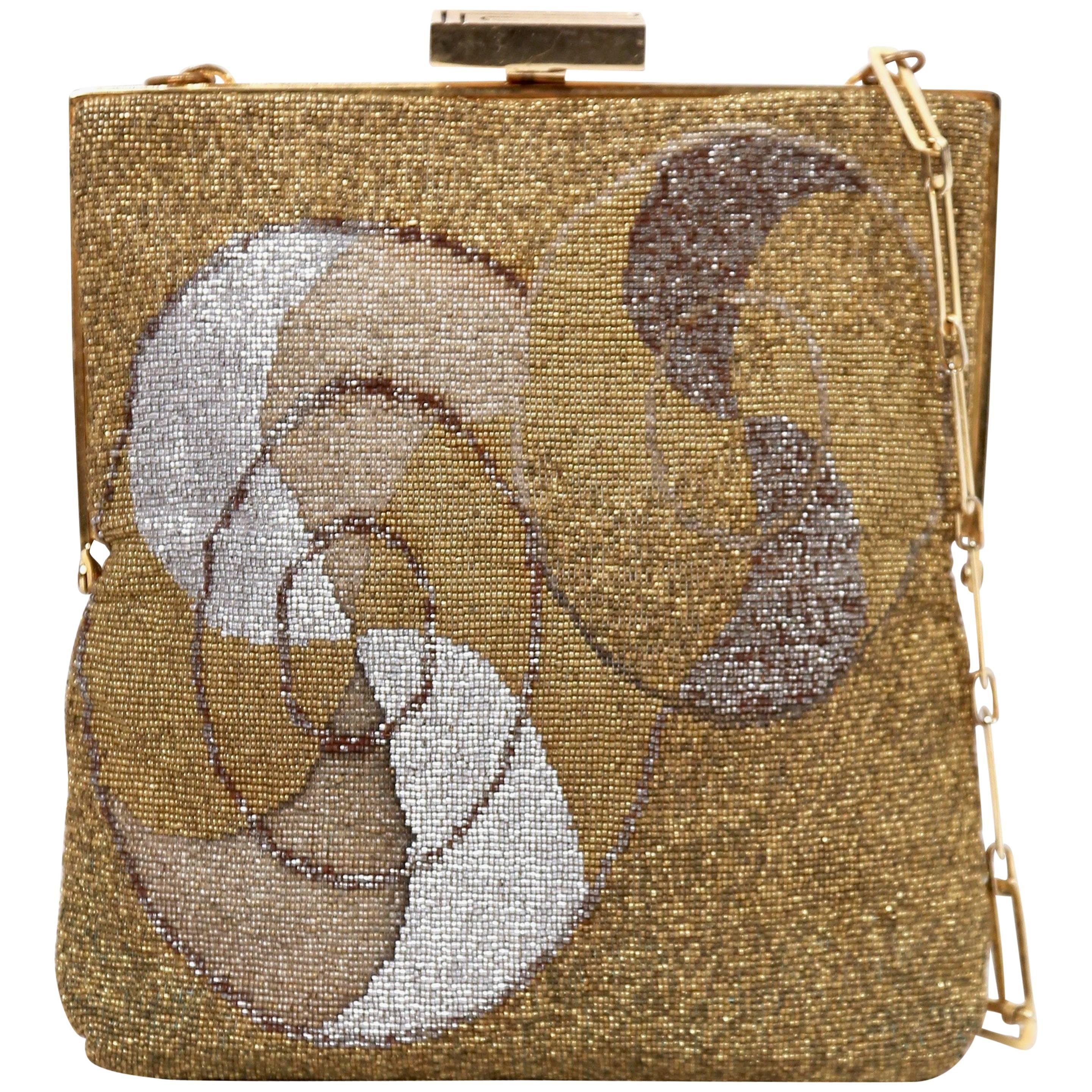 Pierre Cardin micro-beaded gilt bag, 1960s 