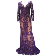 Haute Couture Elie Saab Fall 2013 Runway Sequins Gown Purple Size 40 FR