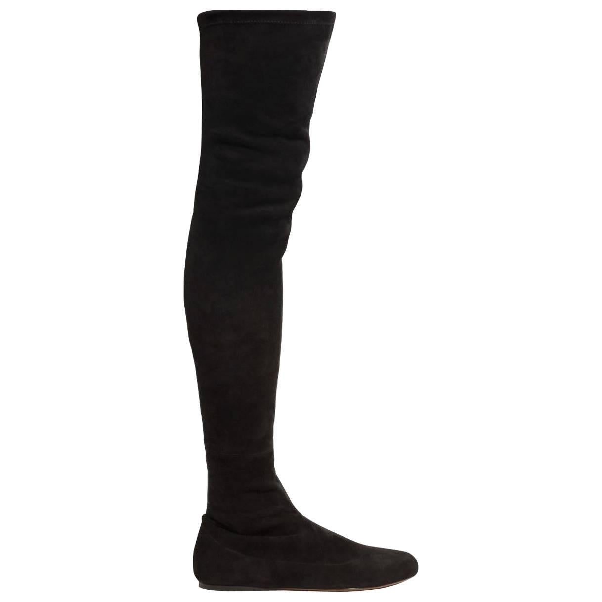 Azzedine Alaia Stretch-Suede Embellished Thigh-High Boots 