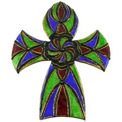 Andree Bazot Vintage Massive Enameled Cross Pendant