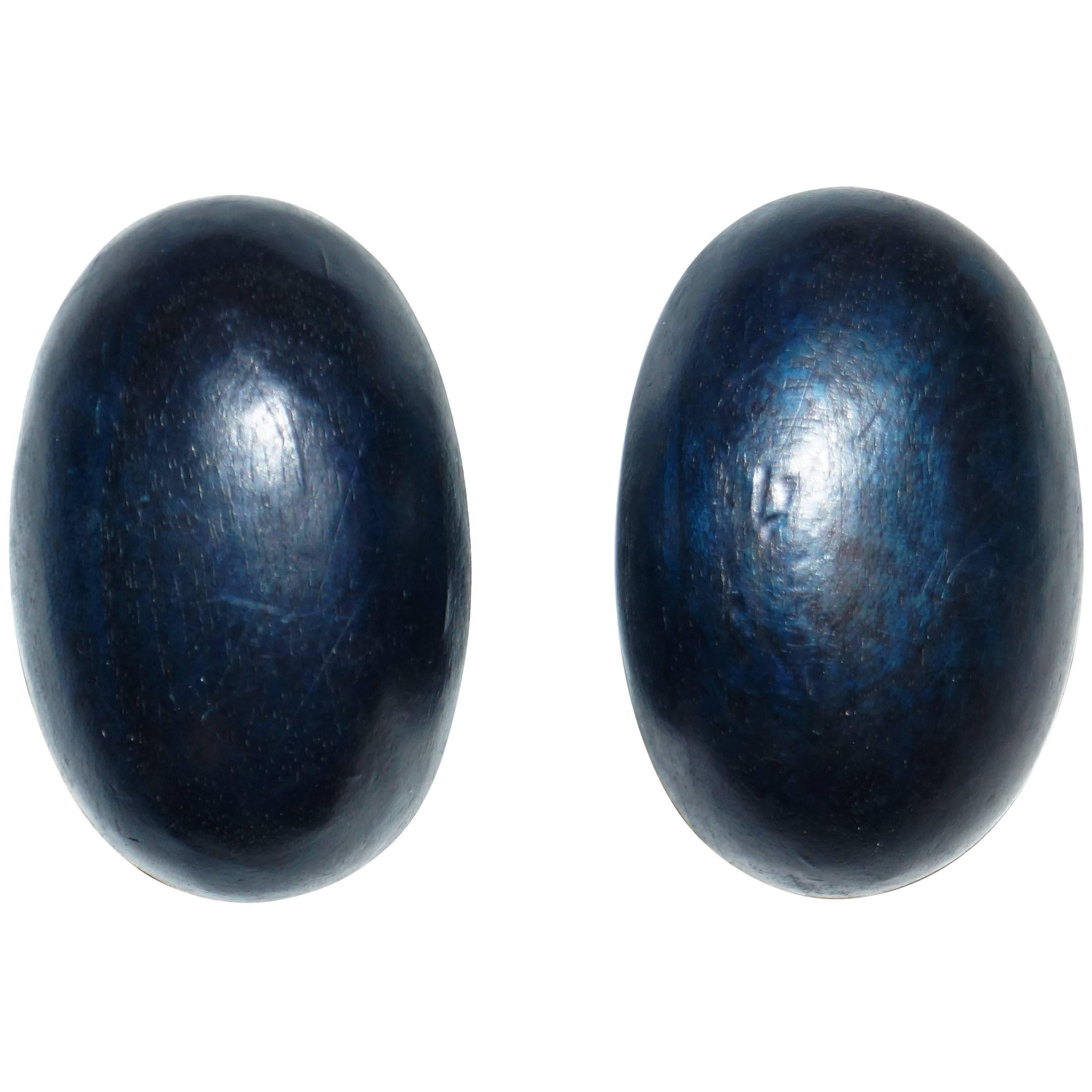 1980s Gerda Lynggaard Monies Blue/Black Oversized Oval Earrings
