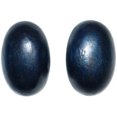 1980s Gerda Lynggaard Monies Blue/Black Oversized Oval Earrings