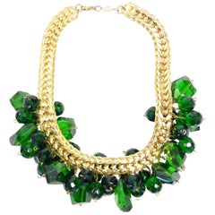 Vintage 1960s Accessocraft Green Cut Glass Cluster Necklace