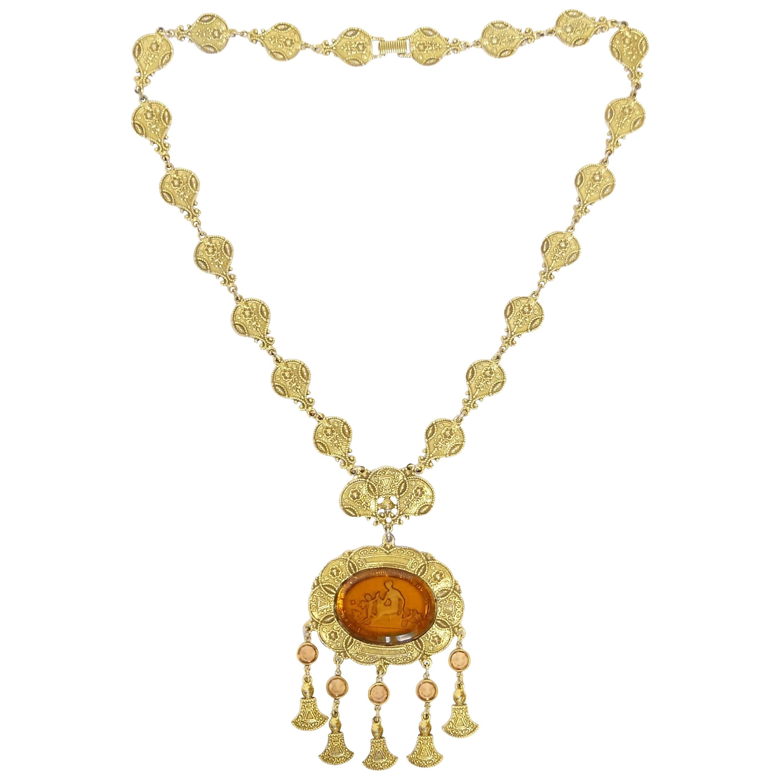 Victorian Revival Cupid and Psyche Intaglio Medallion Necklace, 1960s  For Sale