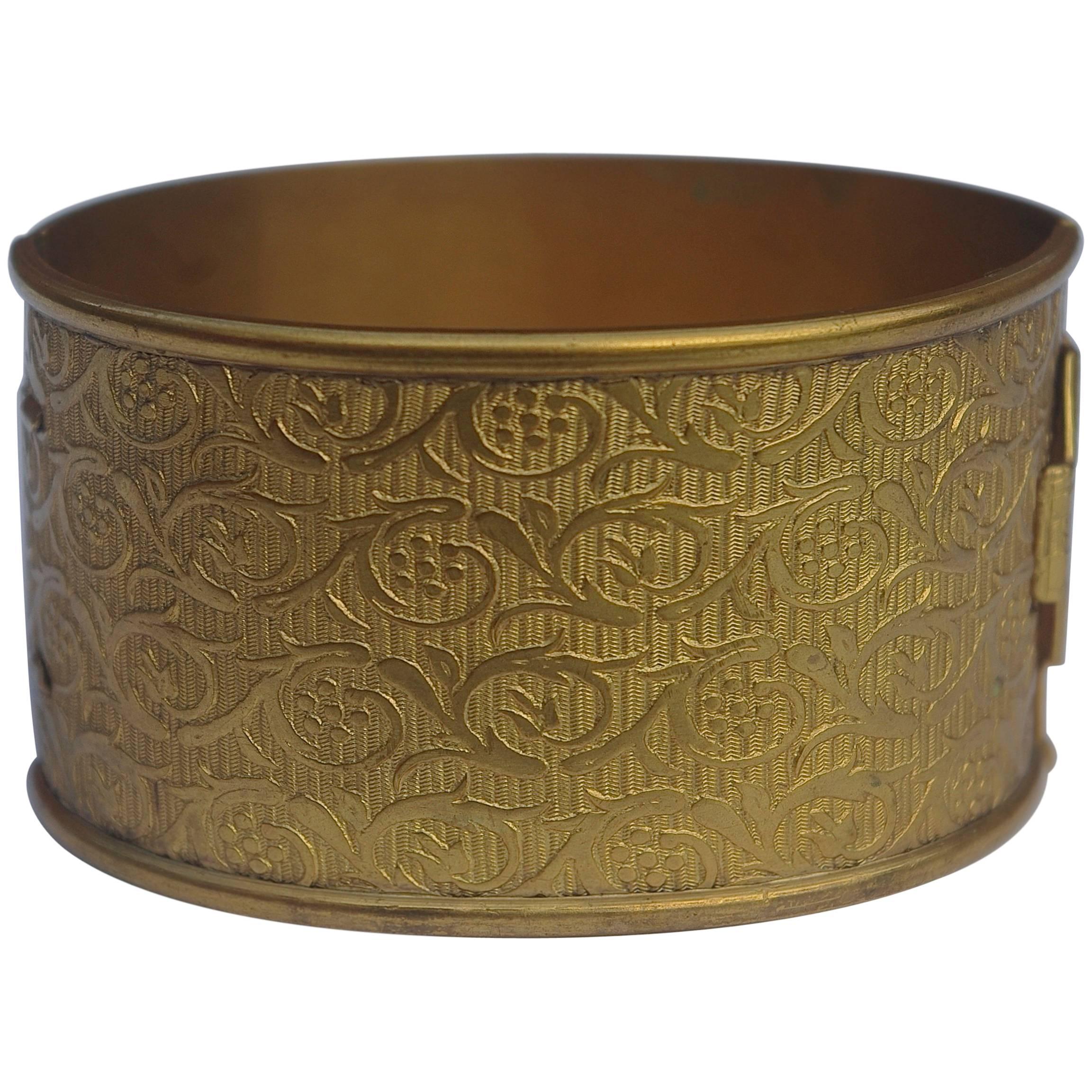 Gold Tone Wide Floral Bangle Bracelet circa 1920s