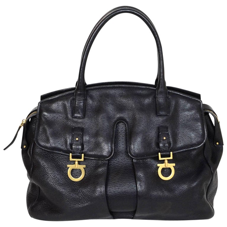 Salvatore Ferragamo Black Leather Double Pocket Satchel Bag For Sale at ...