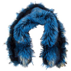 Luxurious Oversized Blue Racoon and Fox White Fringe Fur Statement Stole
