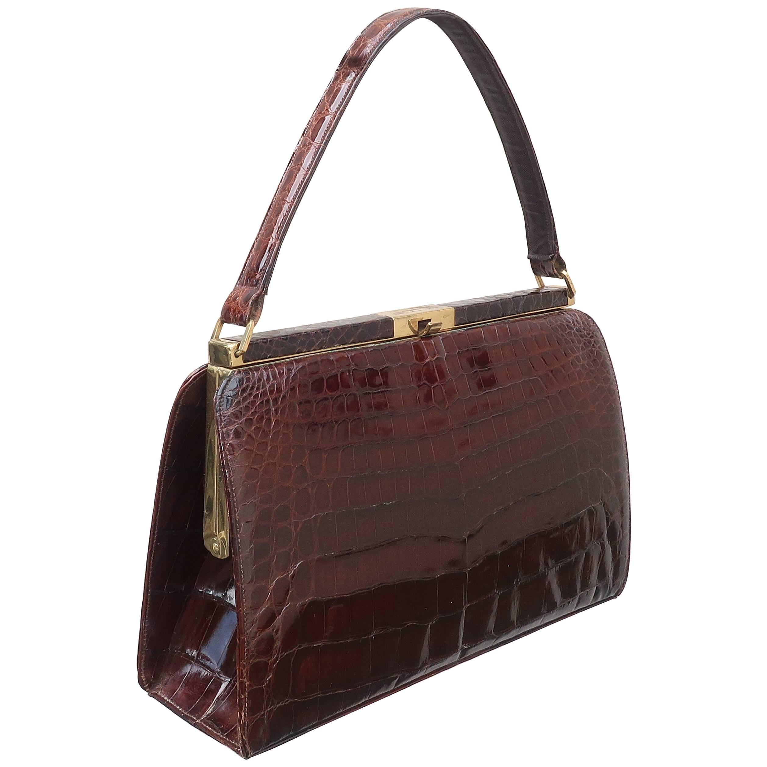 Classic 1950’s Bellestone Brown Alligator Handbag