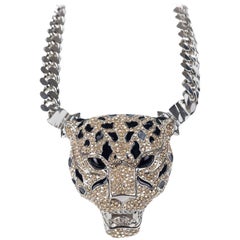 Roberto Cavalli Silver Plated Swarovski Crystal Panther Necklace