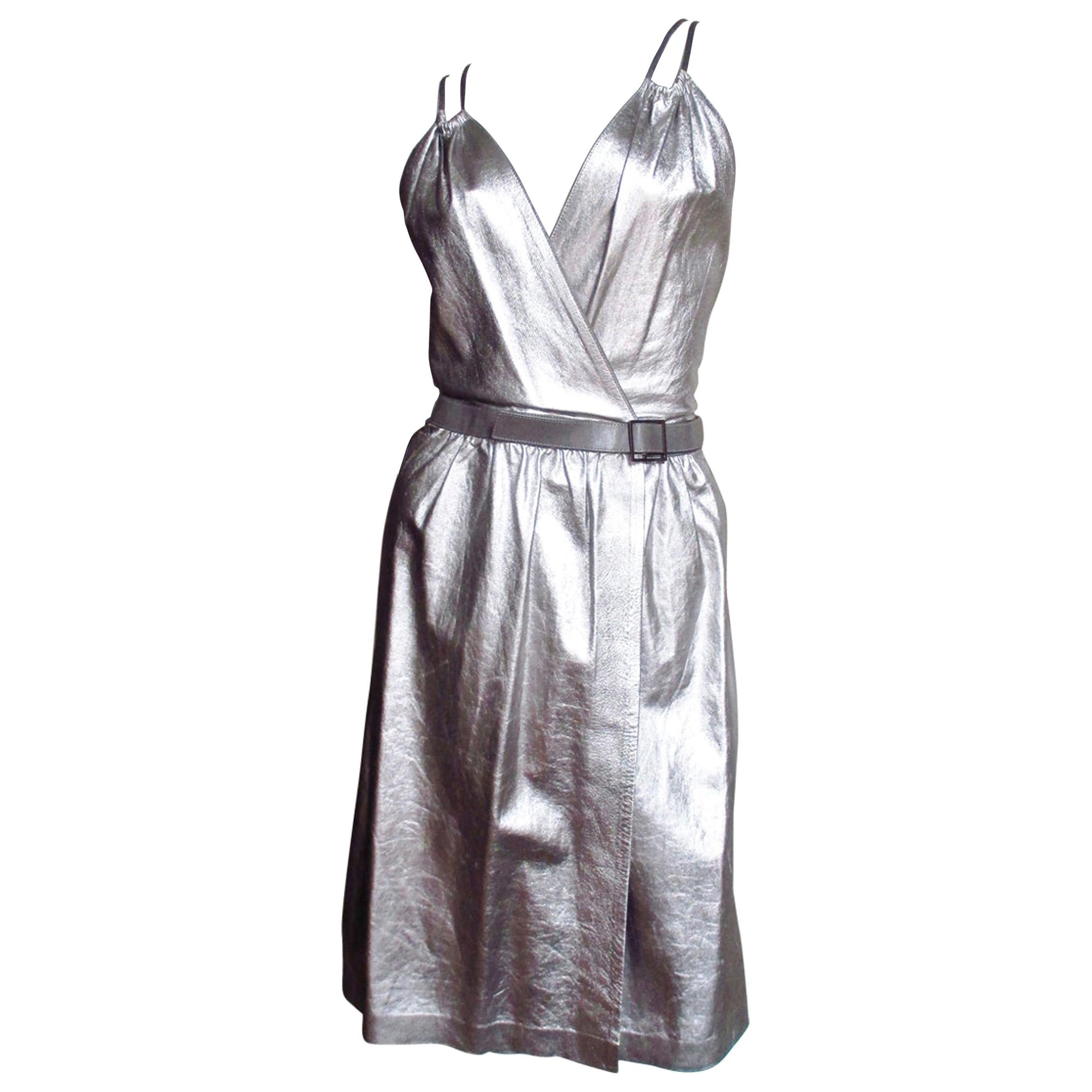 Tom Ford for Gucci Silver Leather Backless Dress For Sale