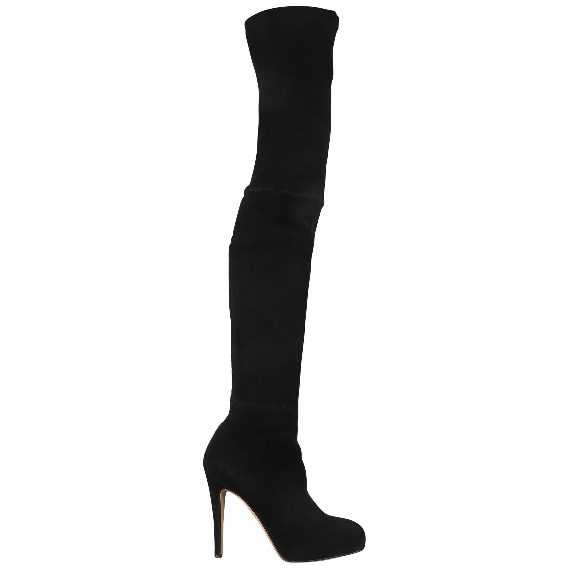 BRIAN ATWOOD Size 8.5 Black Suede Thigh High Platform Boots