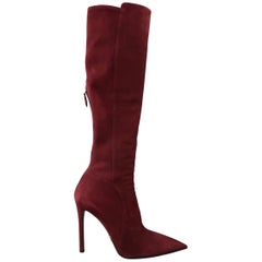 PRADA Size 8.5 Burgundy Suede Pointed Knee High Stiletto Boots