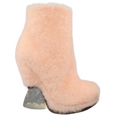 Fendi Boots - Fall 2015 Runway - Pink Shearling Fur Ice Heel Booties Heels