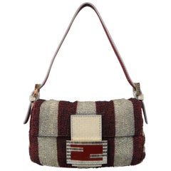 Fendi Bag Burgund & Silber Perlen Kristallschnalle Mini Baguette Handtasche