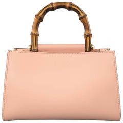 Gucci Pink Leather Nymphaea Bamboo Top Handle Striped Crossbody Strap Bag