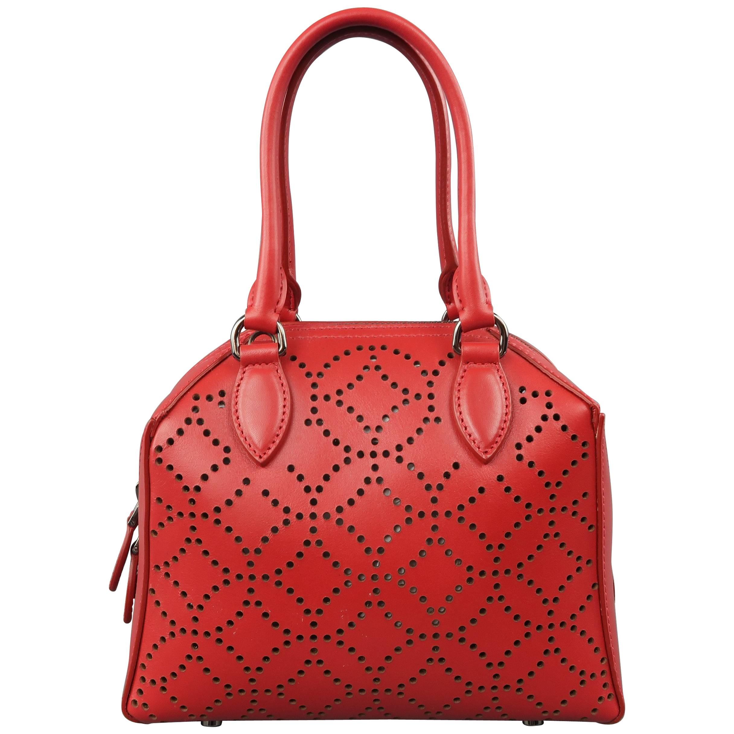 Alaia Red Perforated Leather Mini Top Handles Cross Body Handbag