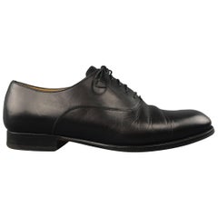 Hommes HERMES Taille 9 Cuir Noir Bout Capelé Lace Napoli Oxford Chaussures Habillées